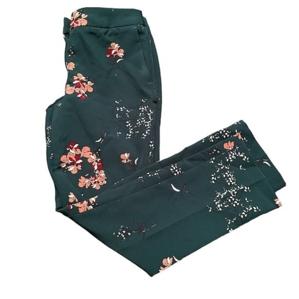 Carolina Belle Emerald Green Floral Grannycore Style Skinny Ankle Pants